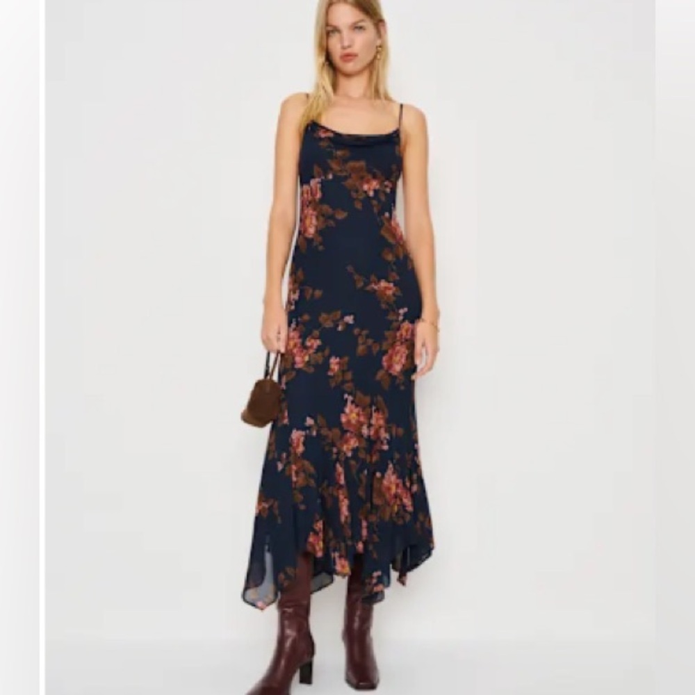 Reformation Navy Floral Maxi Dress